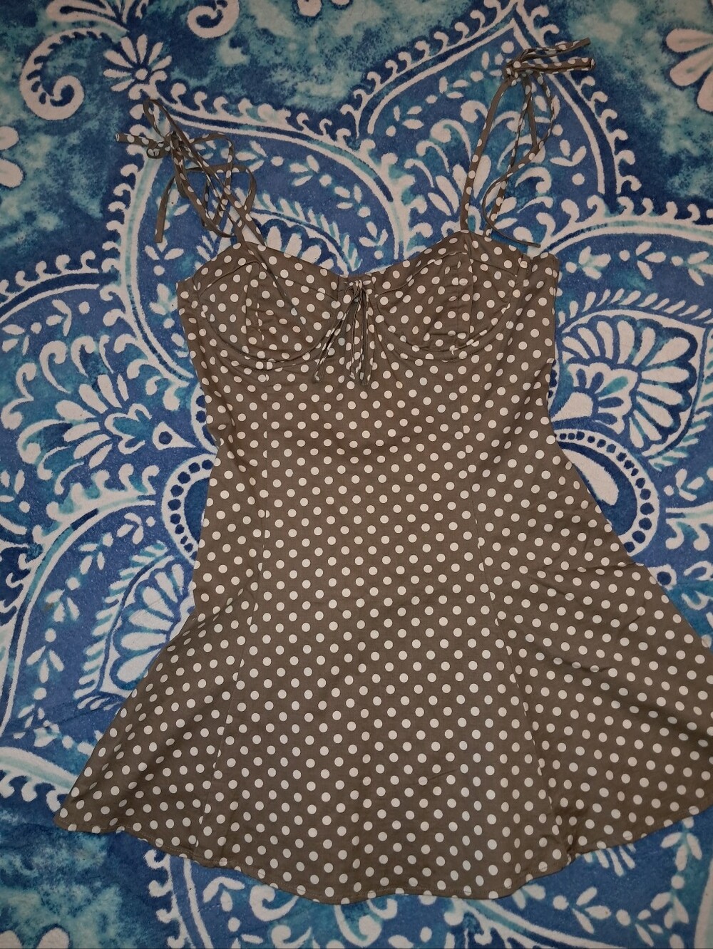 Majorelle brand Women's size small green polka dot mini dress with tie straps